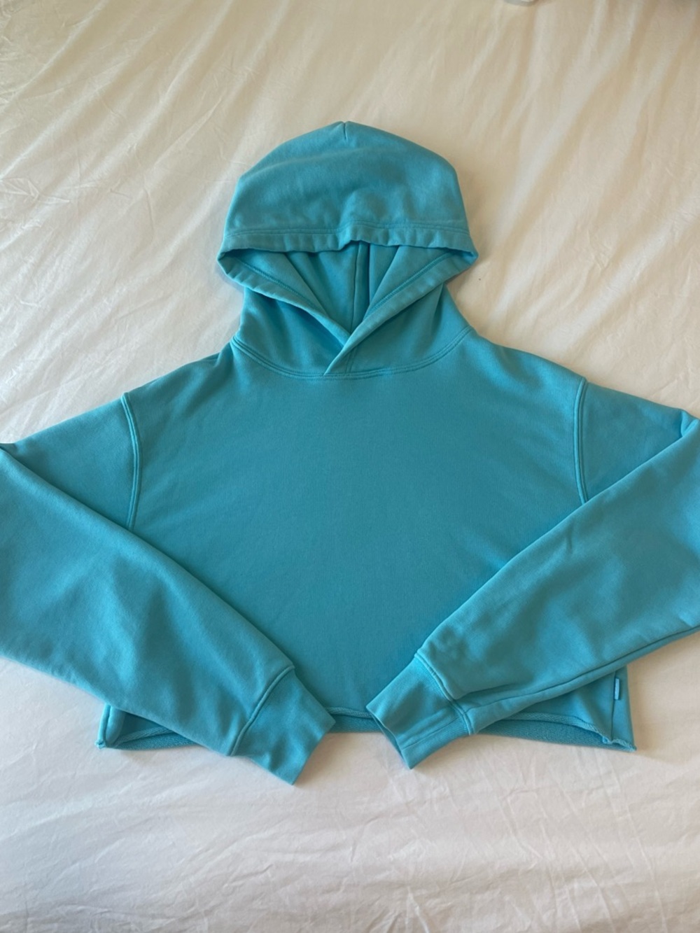 TNA The Perfect Crop Hoodie - Bright Blue Pullover - Terry Sweatfleece